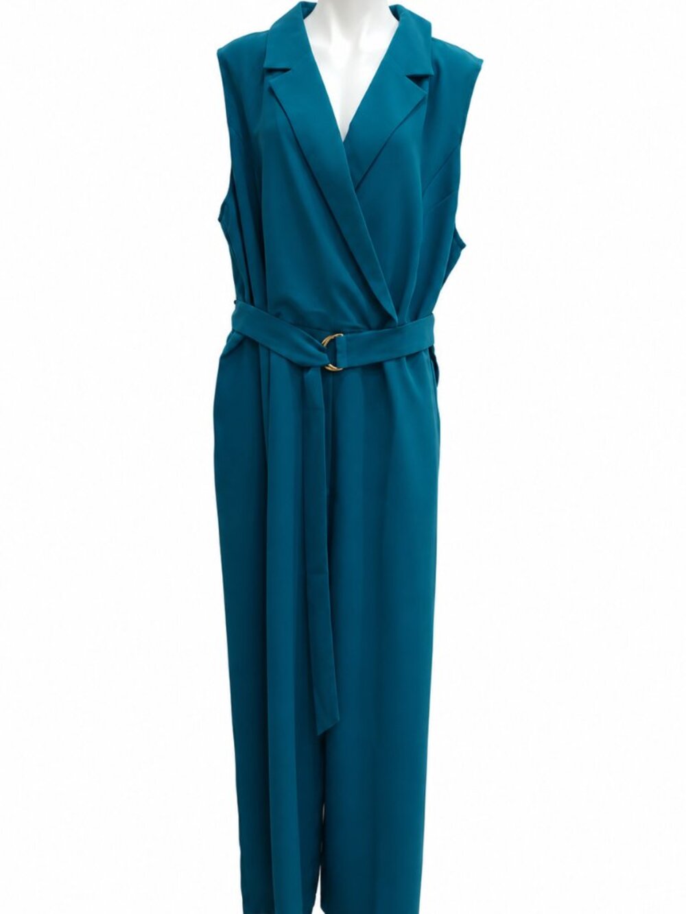 Plus Size 26W Women’s Teal Sleeveless Wrap Front Wide Leg Belted Jumpsuit